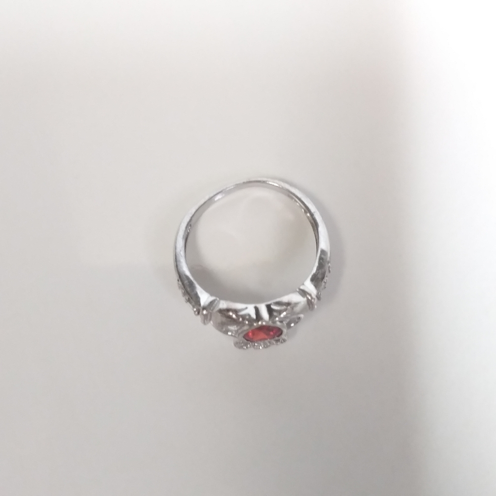 Sterling Silver Garnet Stone Claddagh Ring - Picture 6 of 7